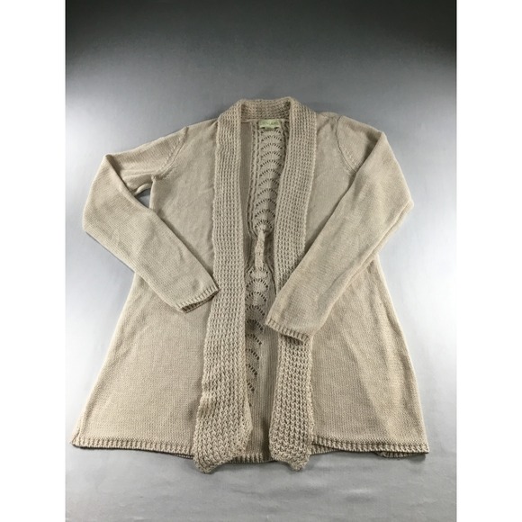 Lucy & Laurel Sweaters - Lucy & Laurel M Cardigan Cream Open Front Pointelle Cable Knit Sweater